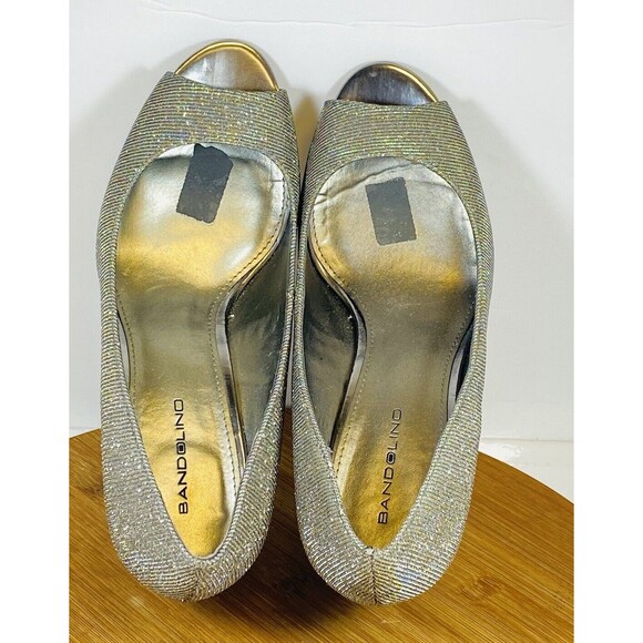 Bandolino Womens BDTufflove Wedge Heel Metallic Silver Sparkle Peep Toe Sz 8.5M - Picture 7 of 11